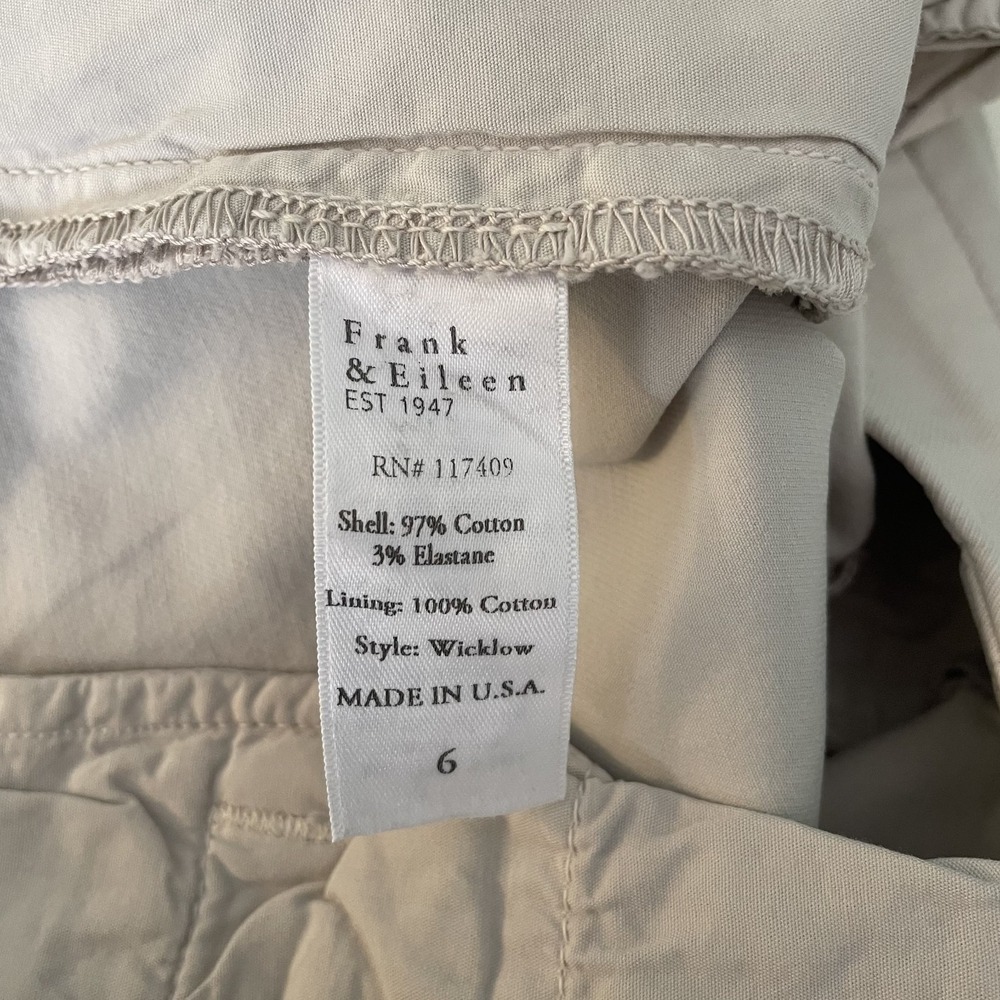 Frank & Eileen Wicklow Cotton Chino Crop Pants Khaki Sz 6 Stretch Raw Hem Casual - Picture 7 of 11